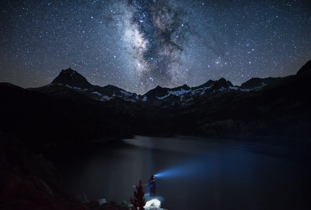headlamp across lake